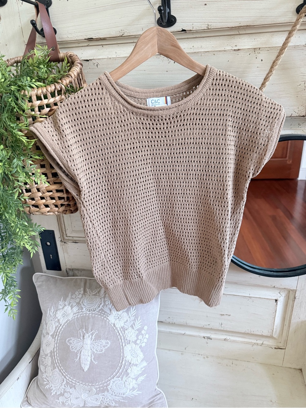 C&C California Open-Knit Tank Top in Tan
